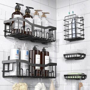New in Box Eudele Shower Caddy 5 Pack (XYJ-01 Black), No Drilling Shelves